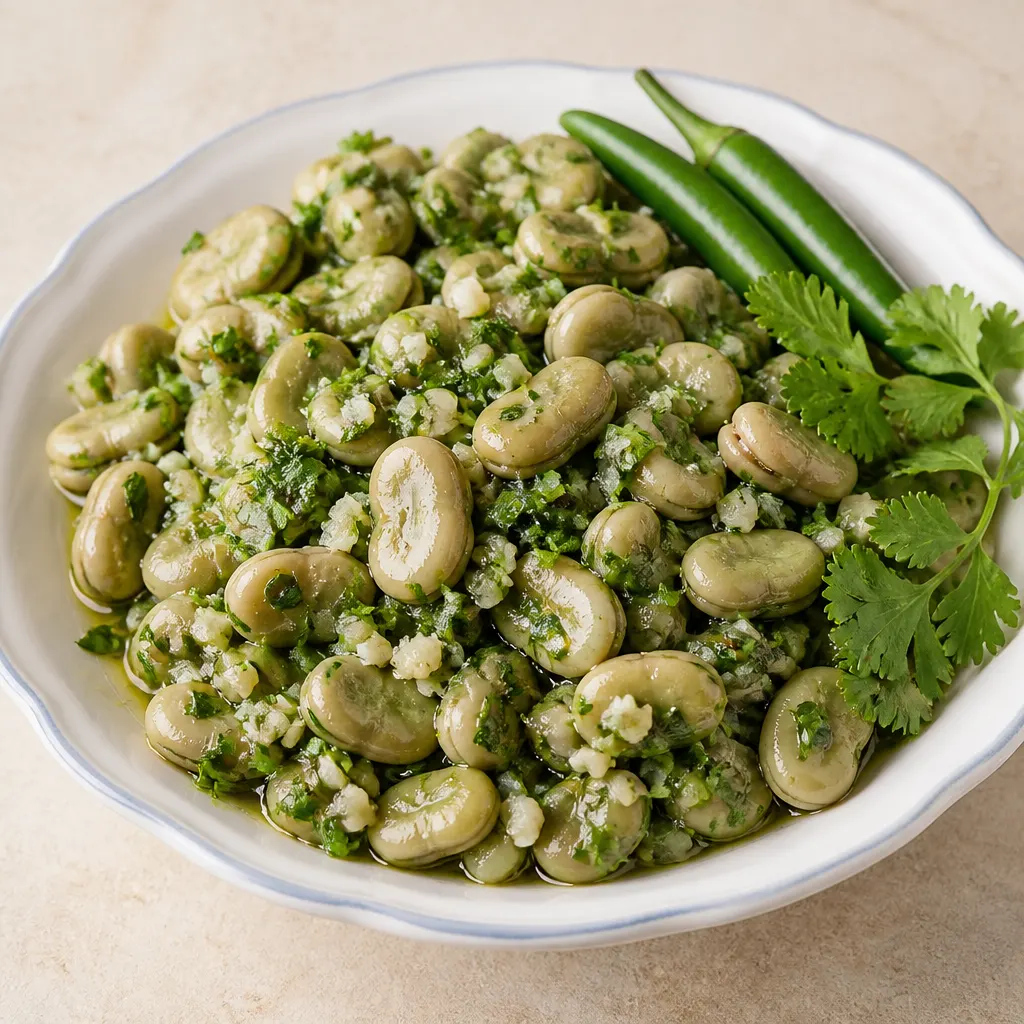 Fried Green Fava Beans in Oil