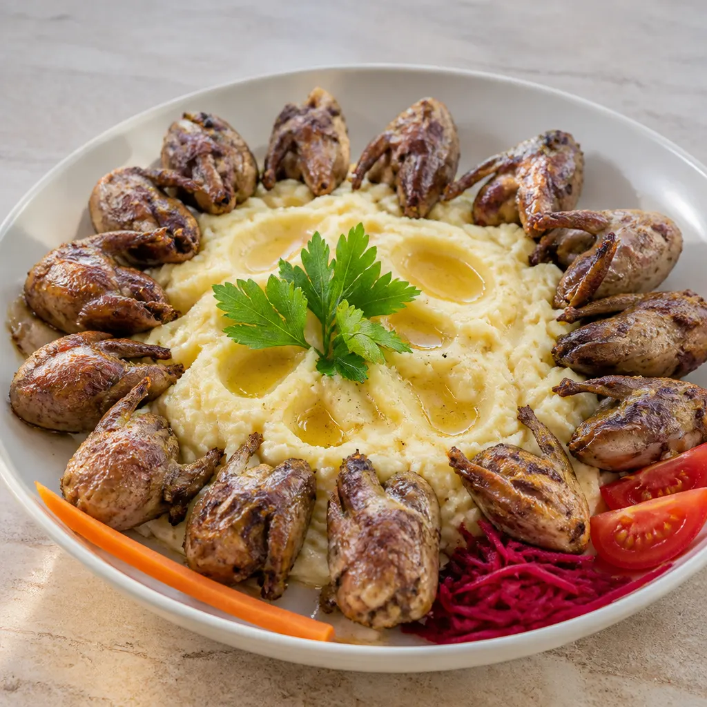 Petits oiseaux sauvages avec purée de pommes de terre