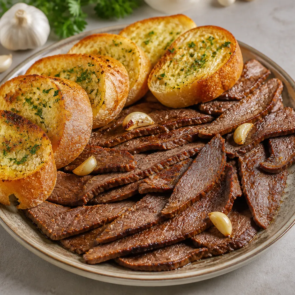 شرائح لحم طرية مع باغيت بالثوم
