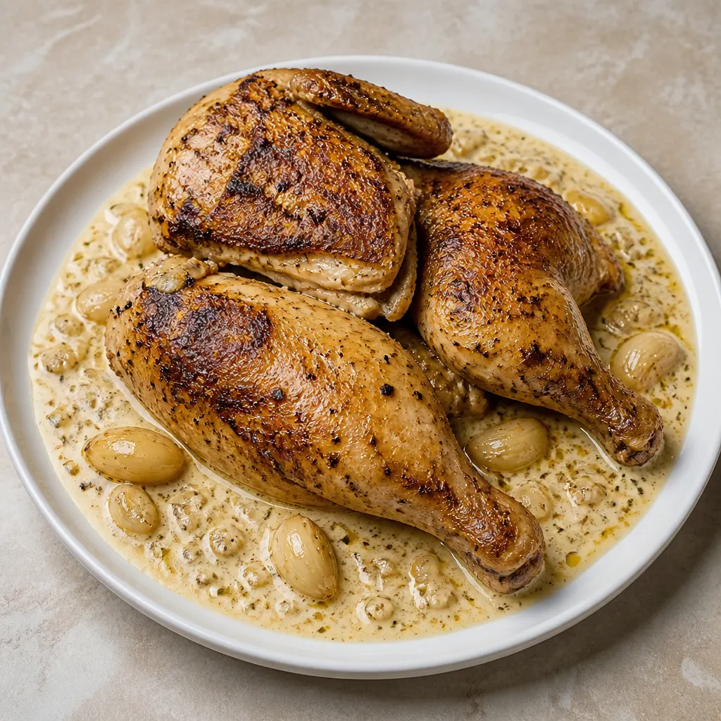Gebratenes Hähnchen mit Knoblauchcreme
