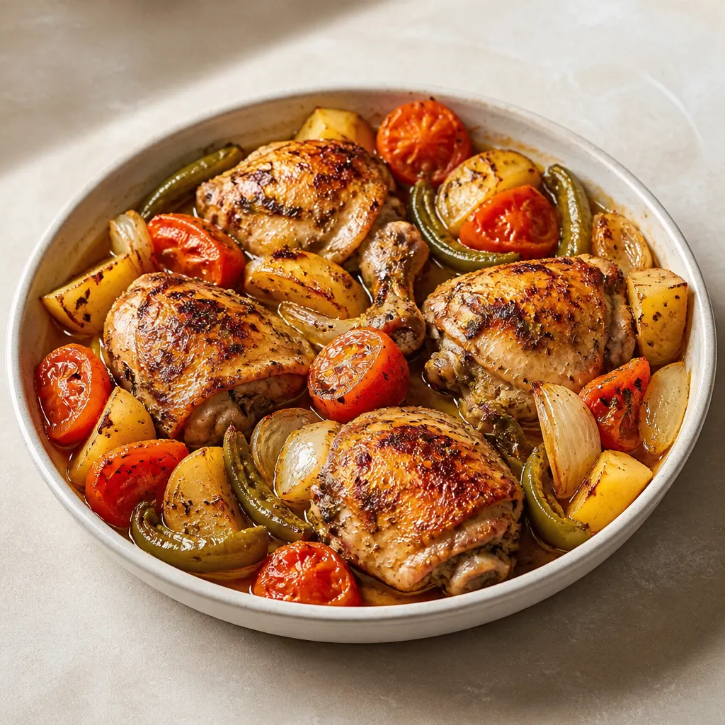 Hähnchen aus dem Ofenblech