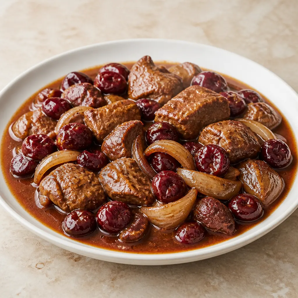 Fleisch mit Kirschen