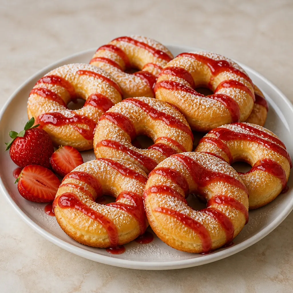 Baked Donuts with Strawberry Sauce