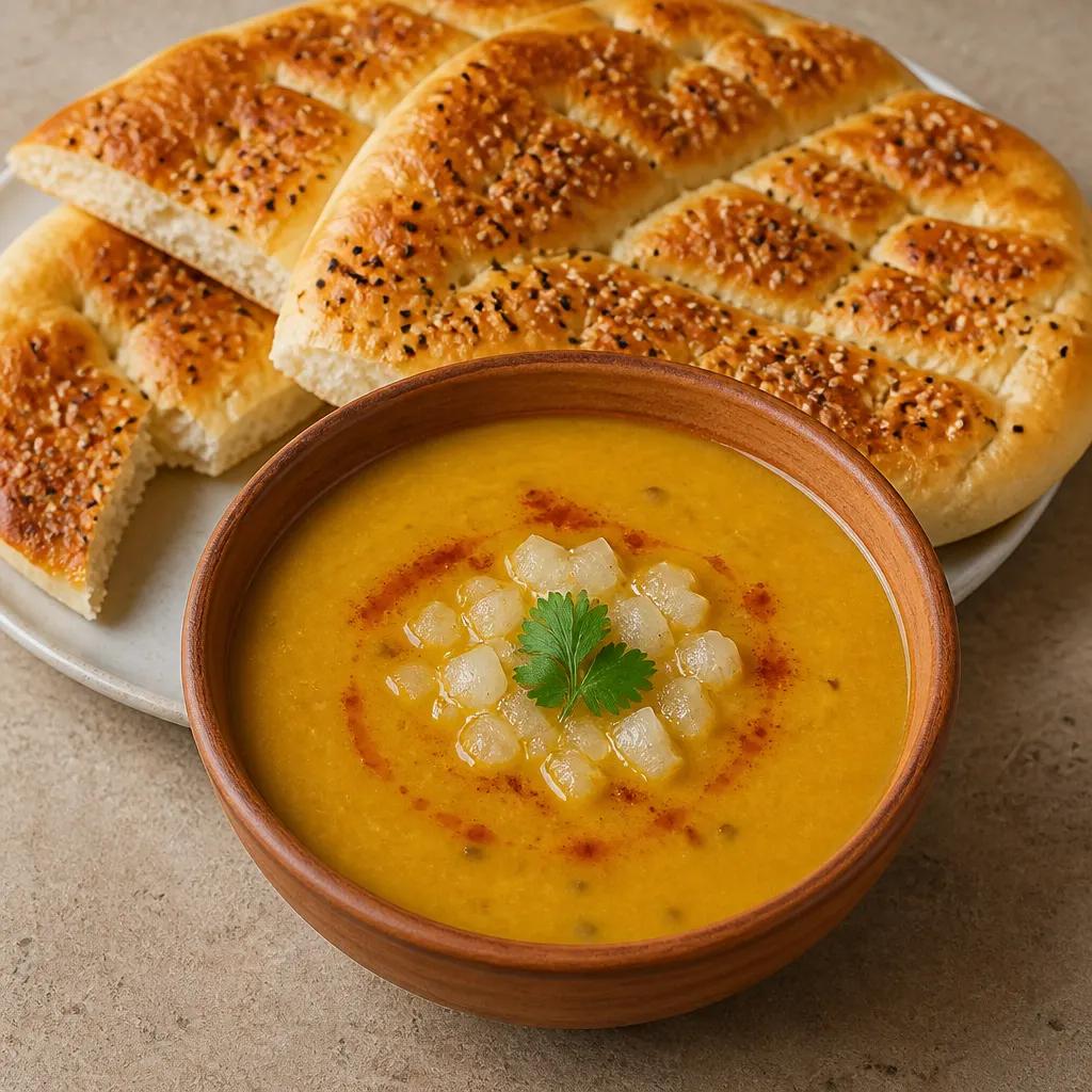 Lentil Soup with Turkish Pide Bread