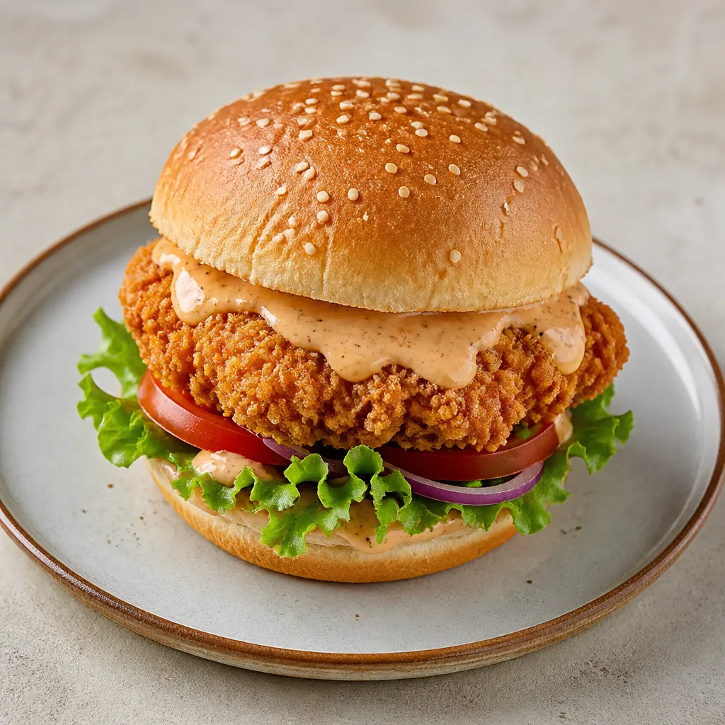 Hähnchenburger mit Spezialsoße und Salat