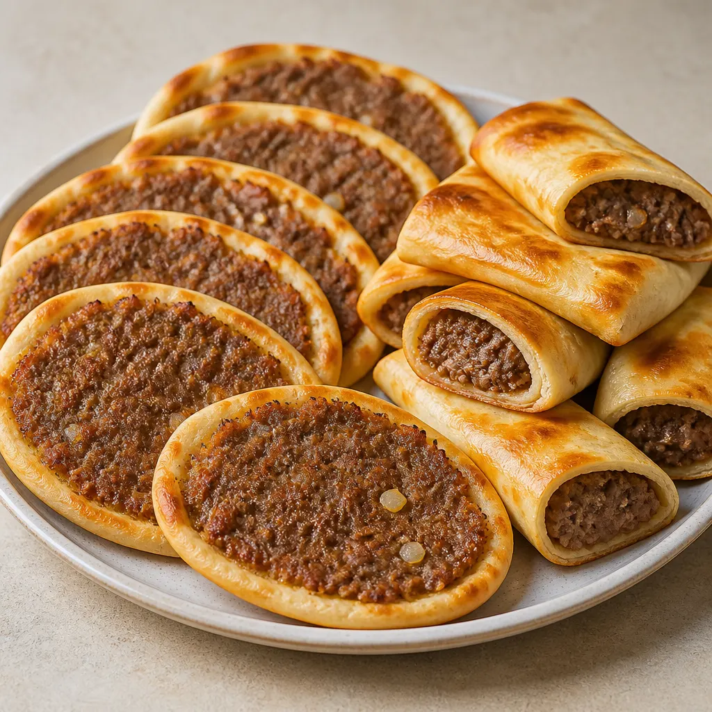 Shami Sfiha und Fleischröllchen im Teig