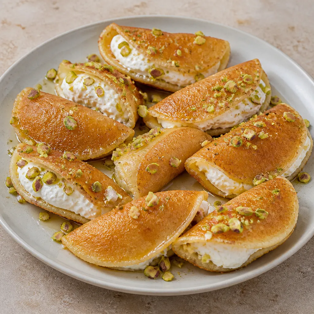 Qatayef mit Ashta und Zuckersirup