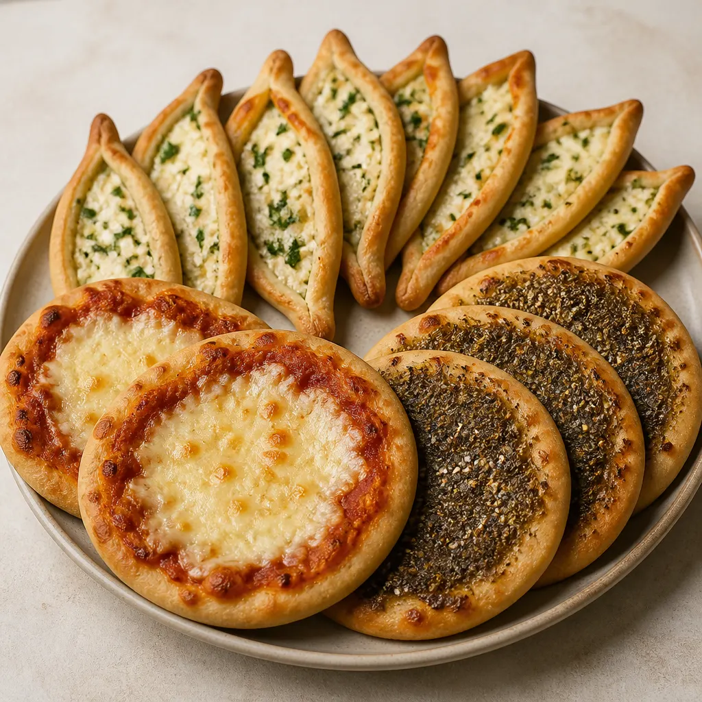 Syrian Cheese Fatayer and Mankousheh with Kashkaval