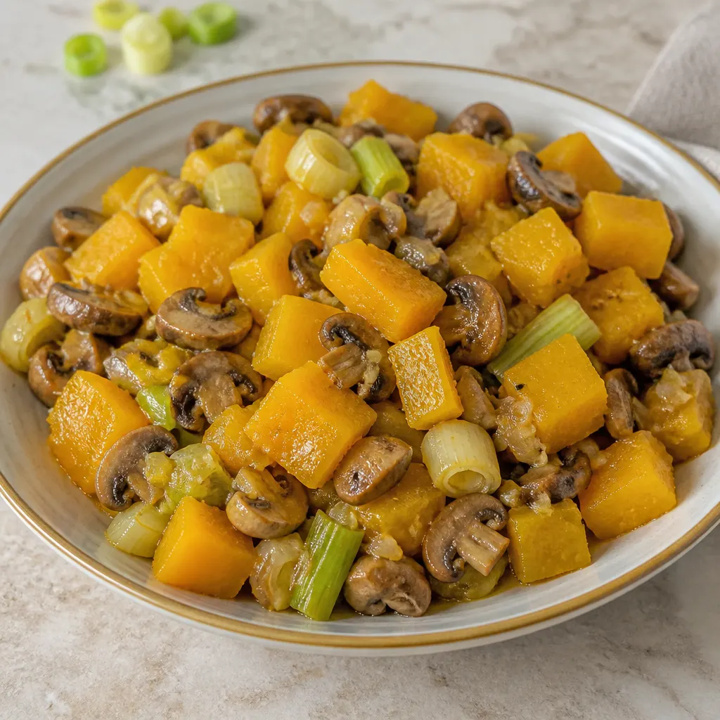 Pumpkin Stir-Fry with Mushrooms and Leeks