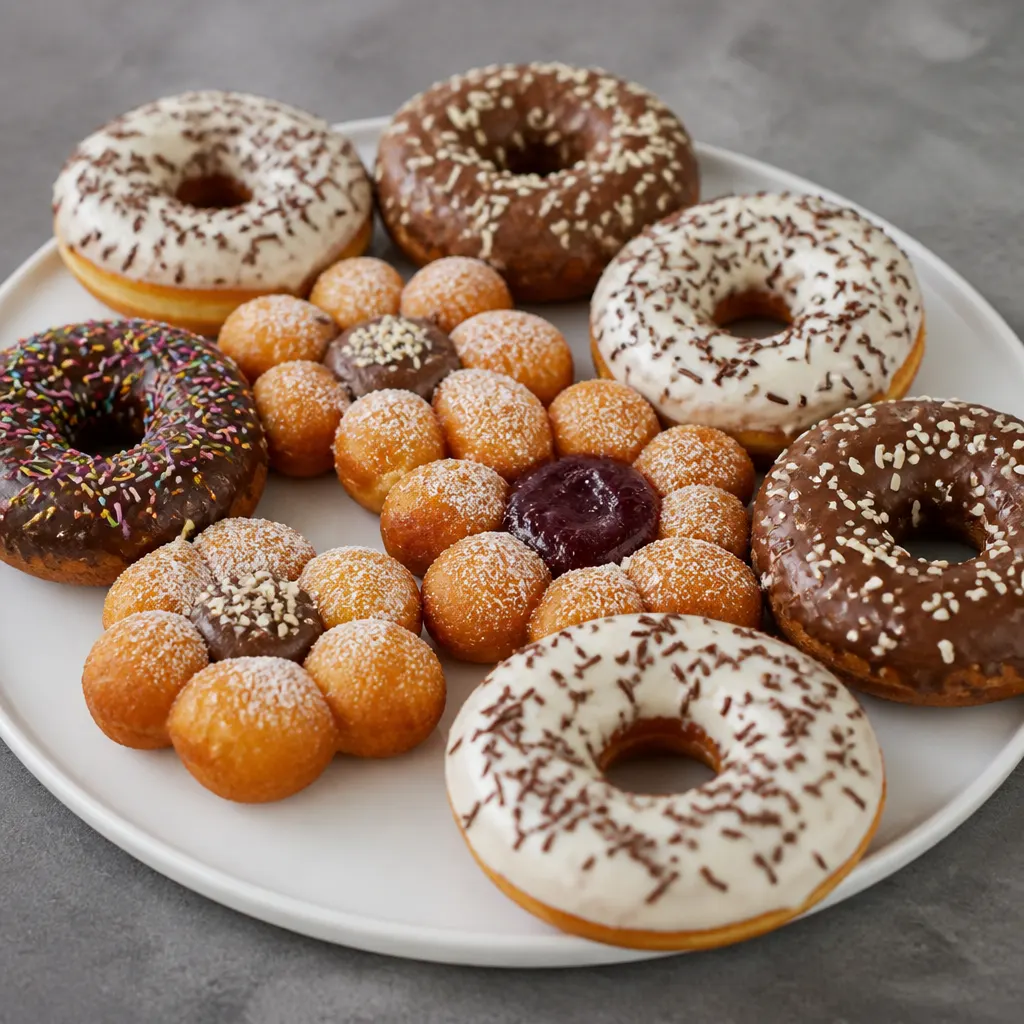 Assortiment de beignets, dont des beignets cuits au four sans huile