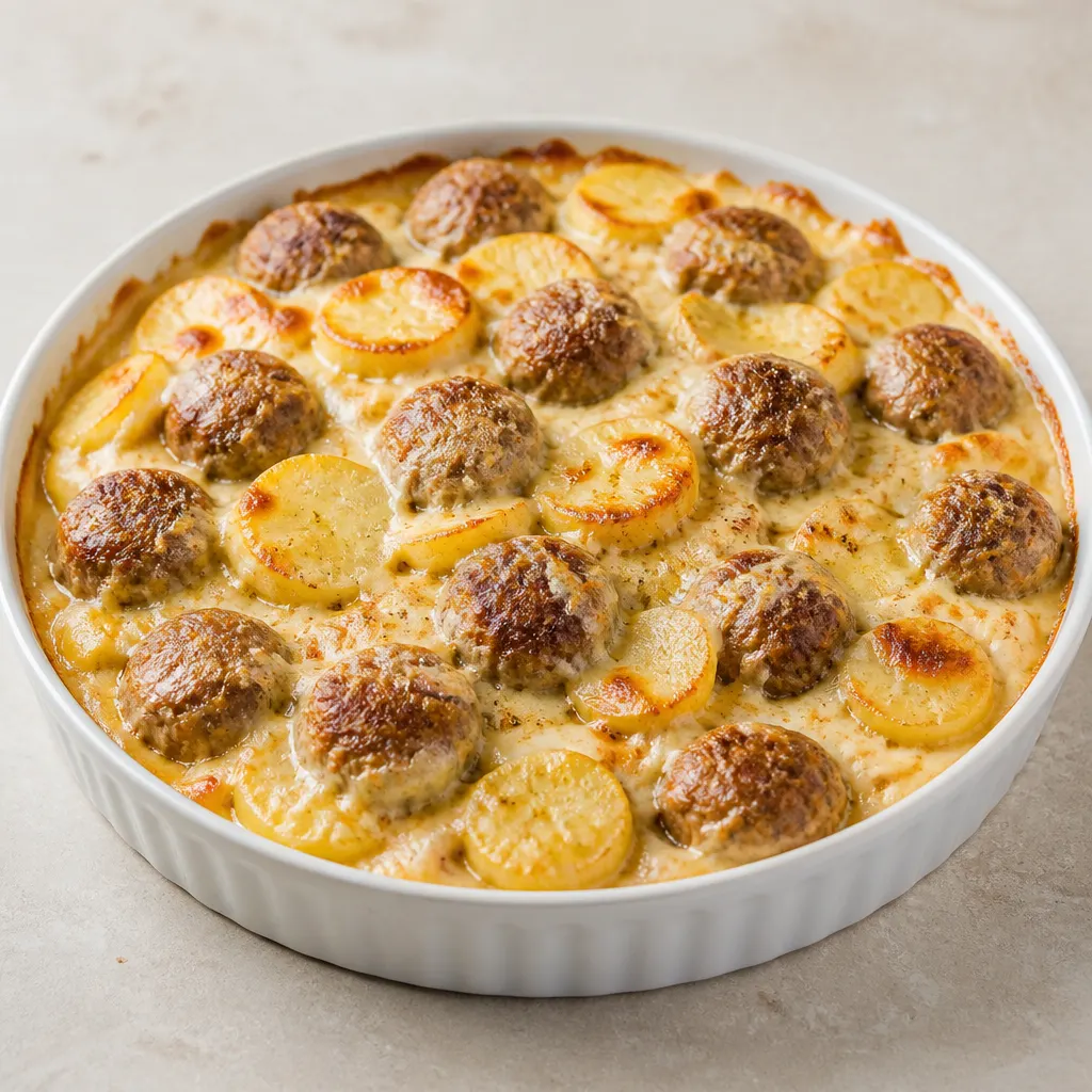 Kartoffeln mit Fleischbällchen und Kochsahne