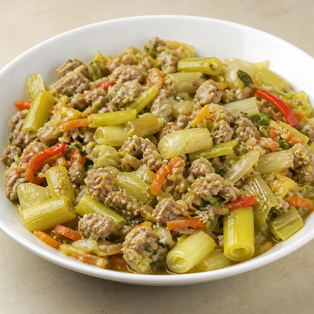 Lauch mit Fleisch und Gemüse