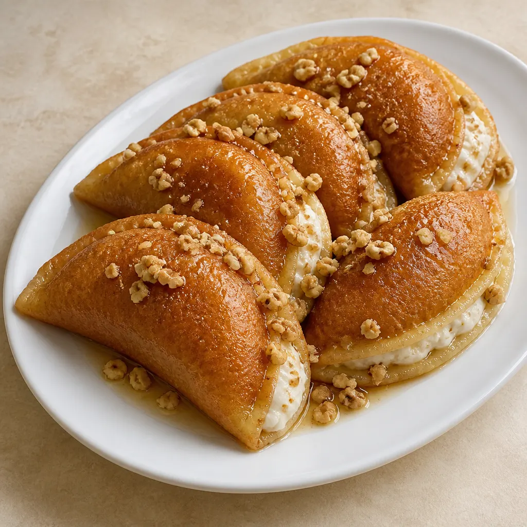 Qatayef with Walnuts and Ashta